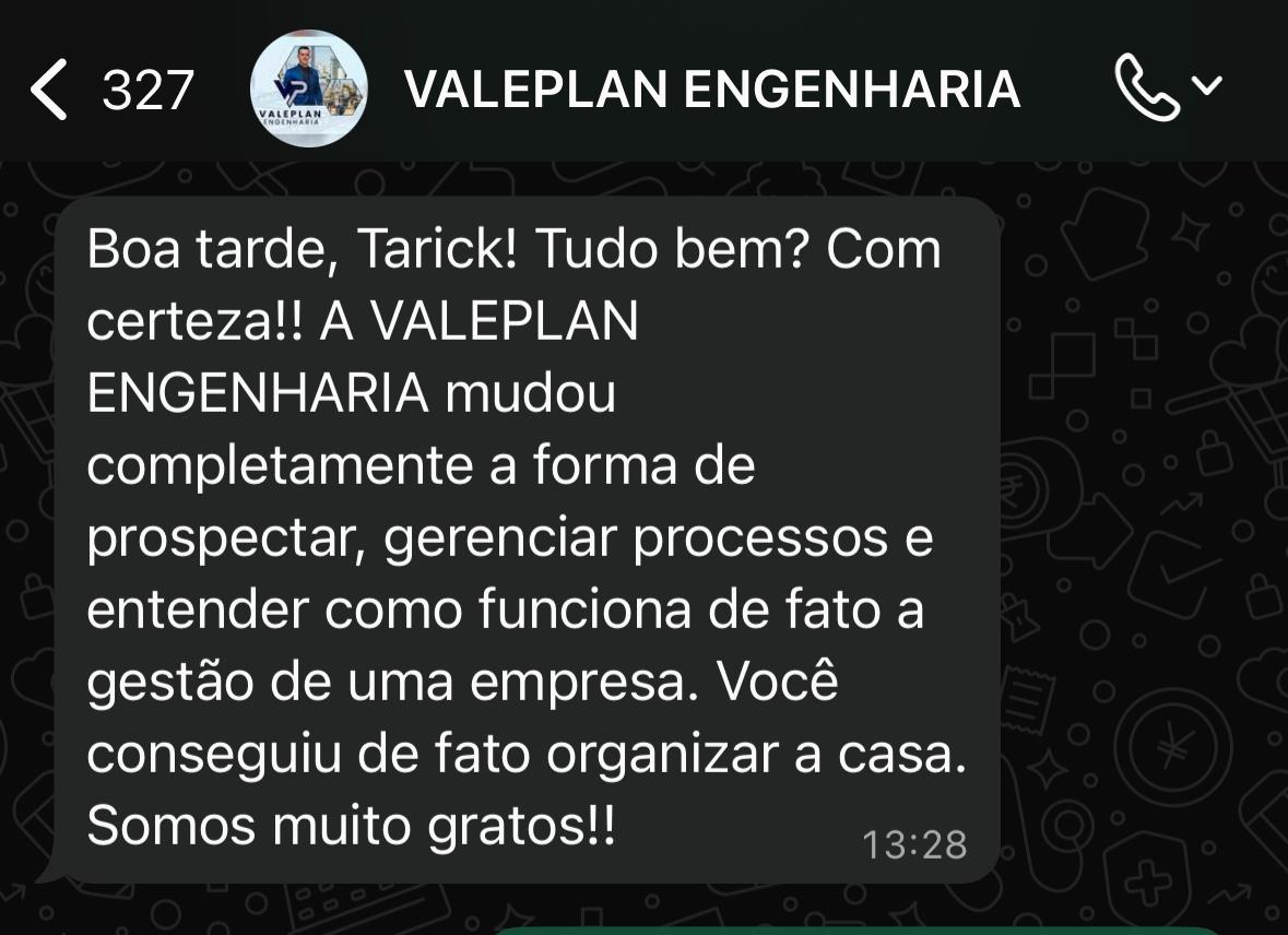 Print original do depoimento de Valeplan Engenharia